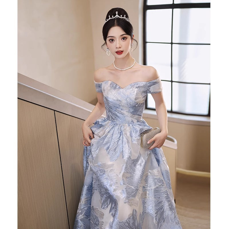 2025 one-word shoulder evening dress 2025 new temperament banquet dress graduation season school party dress