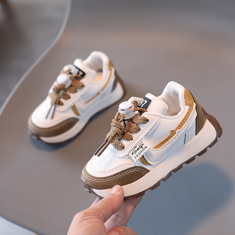 ZllKl Children's Sneaker Spring Style Children's Leather Dad Shoes Medium and Large Children's Running Shoes Spring and Autumn Boys and Girls Daddy