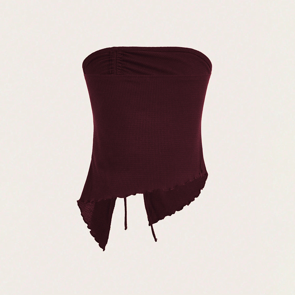 Cross-border women's clothing popular autumn and winter new drawstring split irregular waffle slim tube top