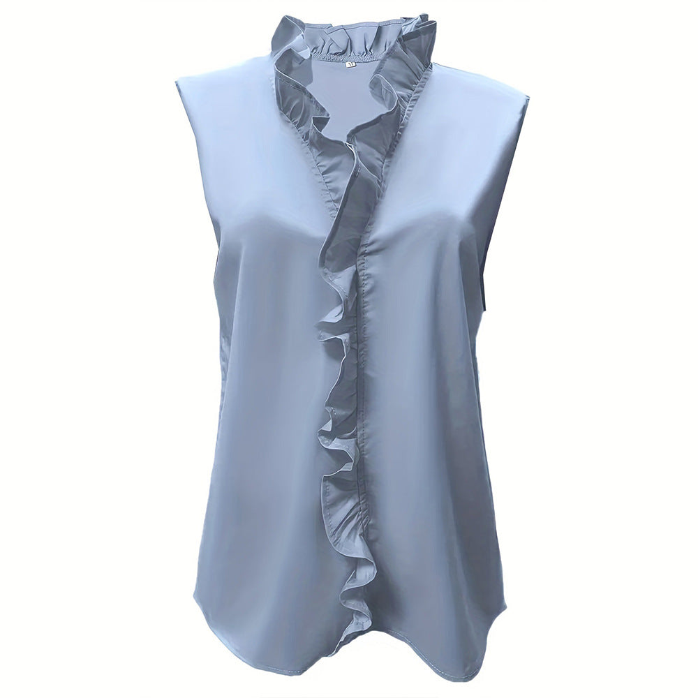 popular New women's clothing temu popular fungus edge V-neck sleeveless chiffon shirt commuter temperament vest top