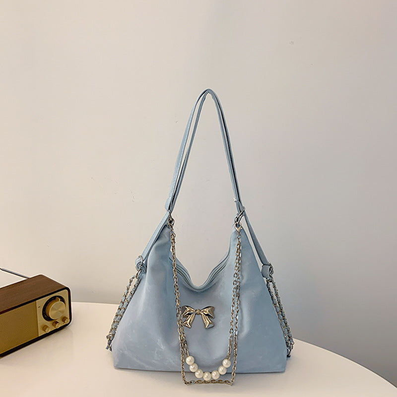 ZllKl Advanced Texture Niche Commuter Pearl Chain One Shoulder Bag Female Spring and Summer New All-Match Shoulder Tote Bag