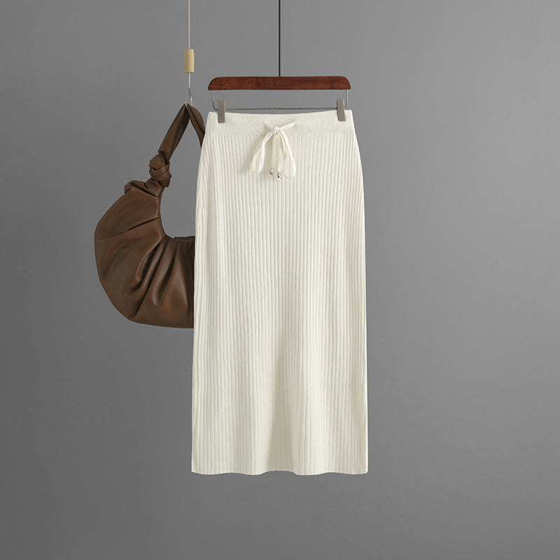 ZllKl Knitted skirt women's 2025 new hip skirt solid color ice silk medium and long wool skirt