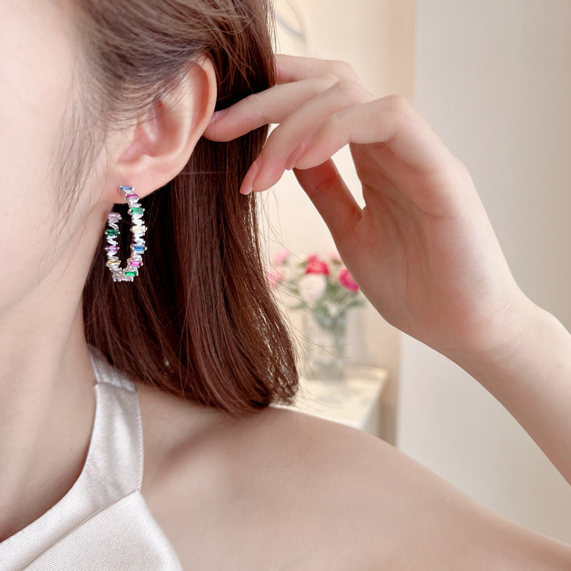 2025 popular new fashion color zircon fringed earrings 925 silver needle long temperament stud earrings wholesale earrings