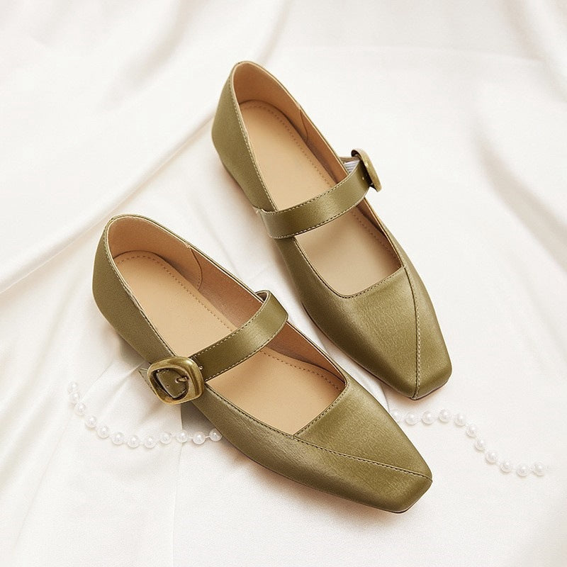 2025 Quiet luxury style silk square head single shoes women's low thick heel new comfortable commuting temperament women's shoes