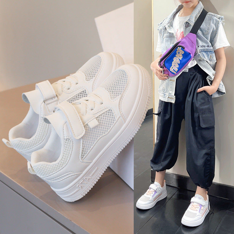 ZllKl Children's Shoes Boy White Shoes Summer Thin Children Hollow-out Breathable Mesh Shoes Girls Fashion Sports Board Shoes
