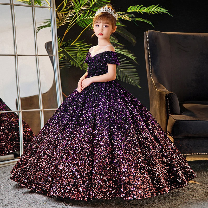 ZllKl Children's Dress Princess Dress Spring Girls Catwalk Flower Girl Tulle Tutu Host Costume for Piano Performance Dress