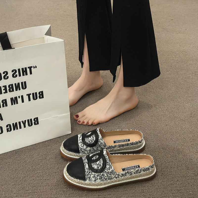ZllKl Fisherman Shoes Women's Summer Korean Style Versatile Flat Toe Box Cloth Shoes Women's Outer Wear Flat Internet-Famous Slip-on Shoes Tide