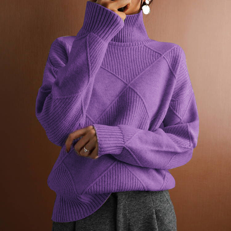 Autumn and winter cross-border new products casual versatile knitted sweater, loose turtleneck warm sweater solid color knitted pullover
