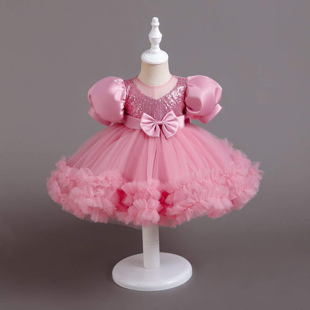 ZllKl Princess Dress Girl Tulle Tutu Flower Girl Wedding Dress Little Girl Catwalk Children Evening Dress Host Costume for Piano Performance