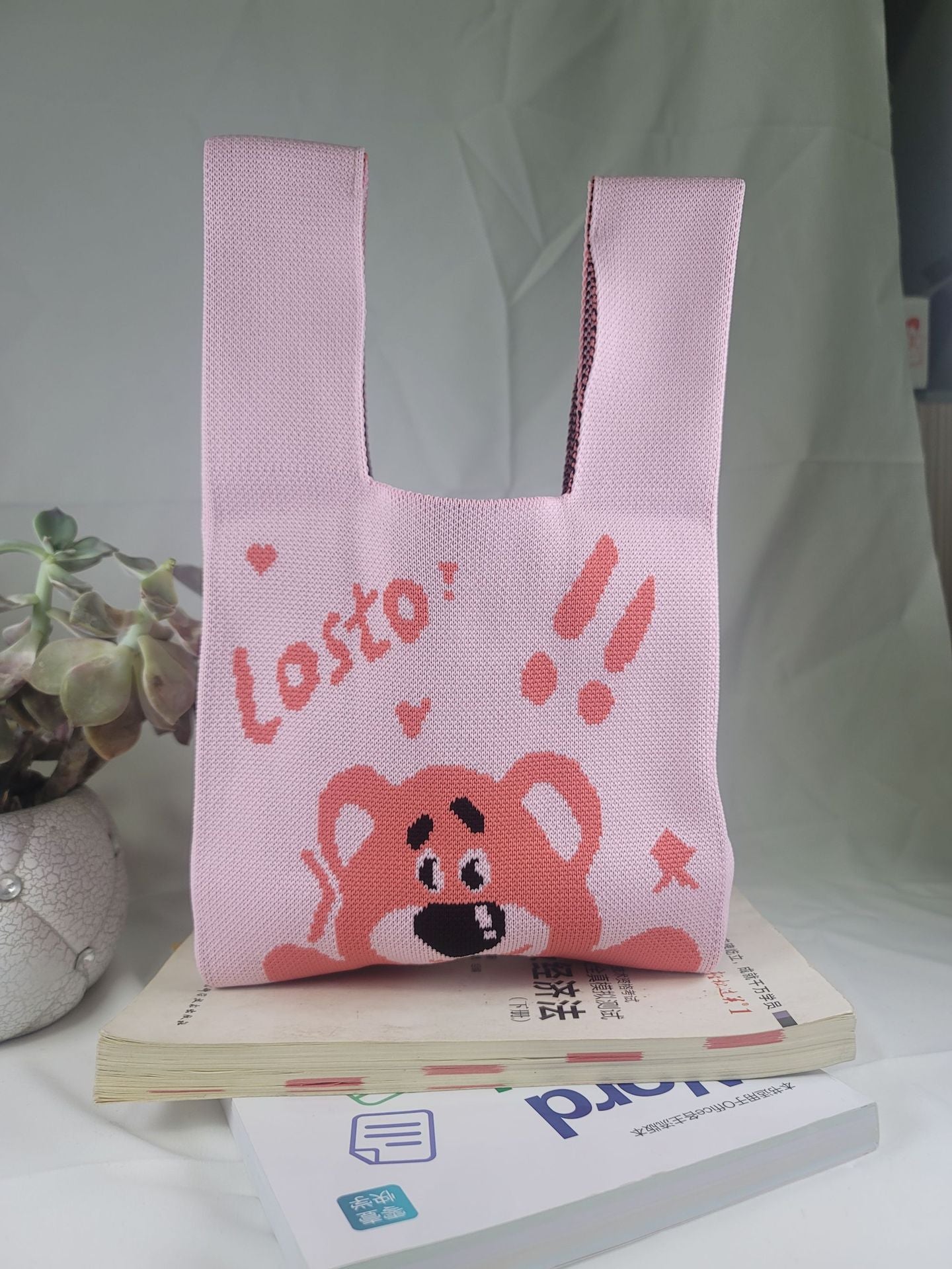 ZllKl Knitted Bag with Hand Gift Bag Handbag Rabbit Hand Bag Ins Large Capacity Gift Bag Small Handbag Wrist