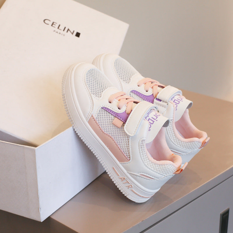 ZllKl Children's Shoes Boy White Shoes Summer Thin Children Hollow-out Breathable Mesh Shoes Girls Fashion Sports Board Shoes