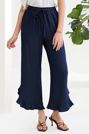 ZllKl Popular Cross-Border Temu European and American Summer Loose Casual Fashion Ruffled Bell-Bottoms Ankle-Length Pants Women