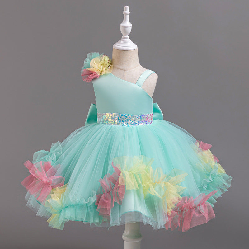 ZllKl Girls' Dress High-Grade Pettiskirt Catwalk Evening Dress Children's Chorus Clothing Performance Children Princess Dress