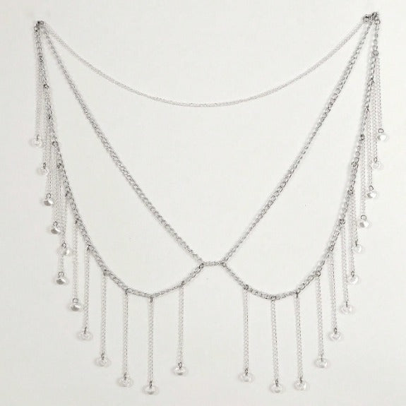 FB3416 2025 waistchain simple personality versatile multi-strip transparent bead fringed chain pendant waist chain waist decoration