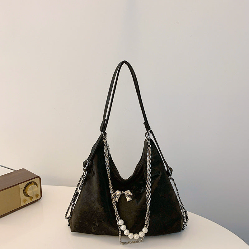 ZllKl Advanced Texture Niche Commuter Pearl Chain One Shoulder Bag Female Spring and Summer New All-Match Shoulder Tote Bag