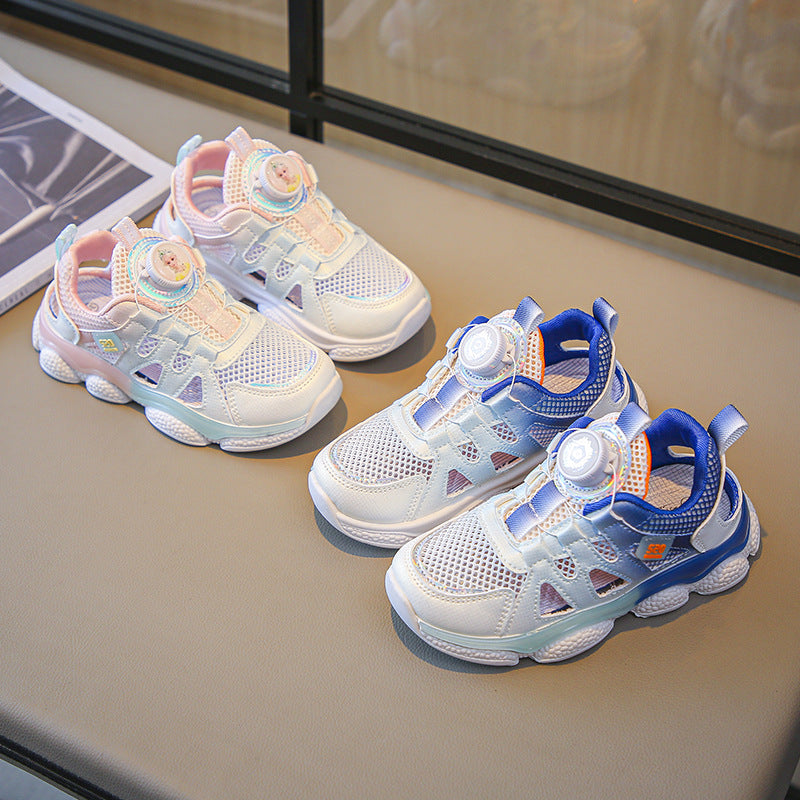 ZllKl Girls' Shoes Summer New Rotating Buckle Single Mesh Children's Net Red Frame Shoes Middle and Big Children Girls' One Piece Dropshipping