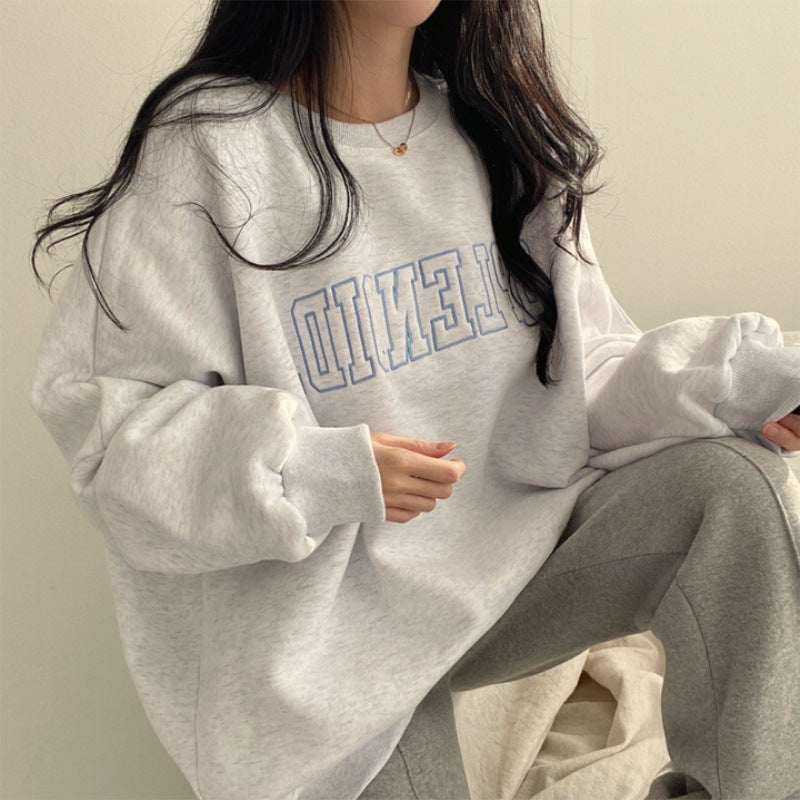 ZLLKL 2025 Fleece cotton thin sweater women's new women's clothing loose spring autumn and winter thickened jacket plus size gray