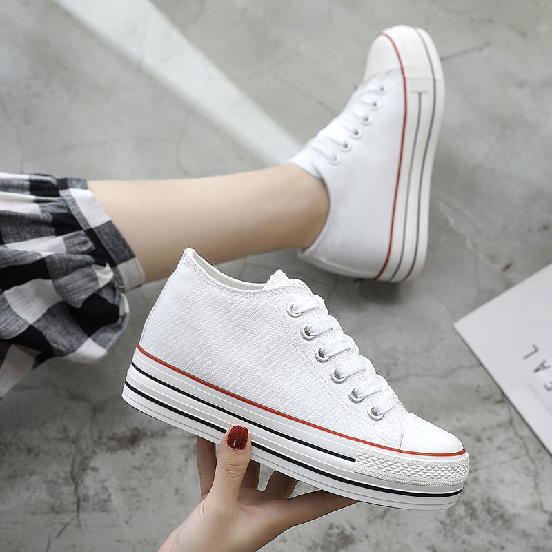 ZllKl Universal Summer Women's Shoes Fashionable Height Increasing Insole Canvas Shoes Female Students Korean Style Versatile White Shoes Women's Platform Sneakers
