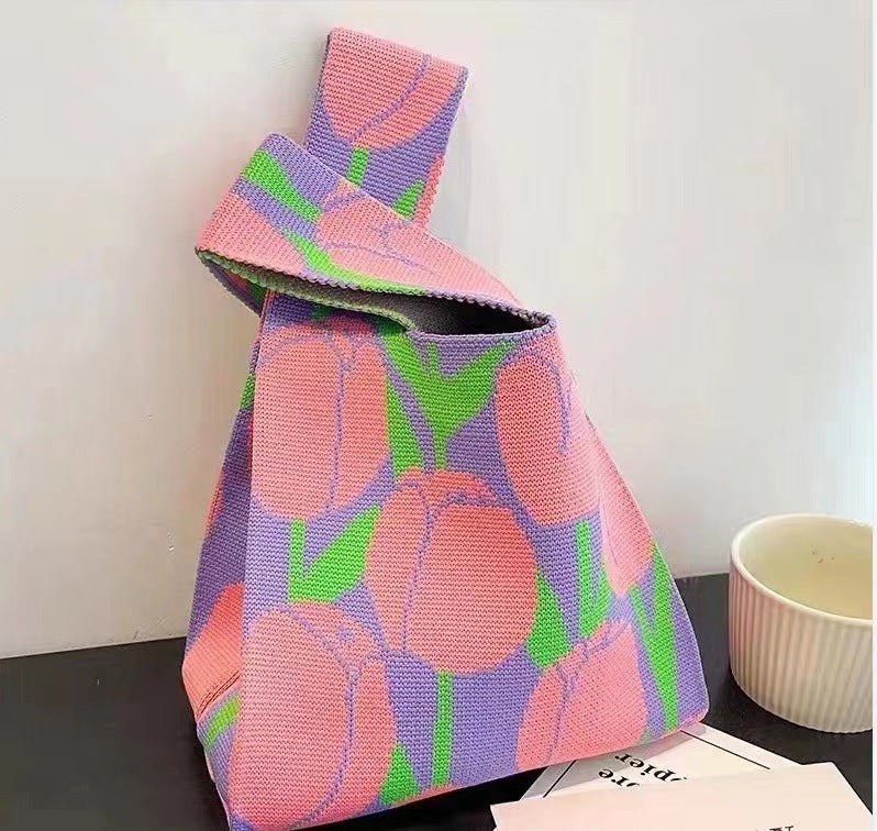 ZllKl Knitted Bag with Hand Gift Bag Handbag Rabbit Hand Bag Ins Large Capacity Gift Bag Small Handbag Wrist
