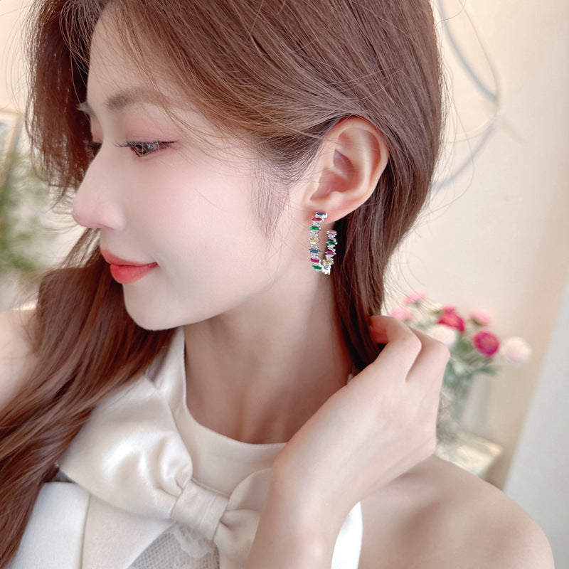 2025 popular new fashion color zircon fringed earrings 925 silver needle long temperament stud earrings wholesale earrings