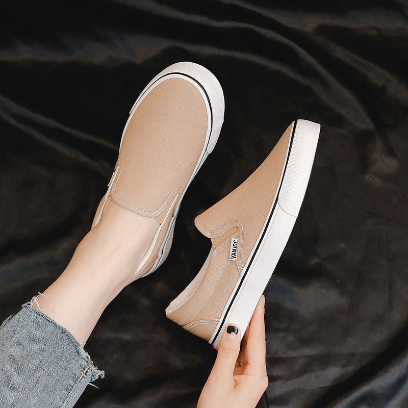 ZllKl Canvas Shoes for Women Men Spring and Autumn New Slip-on Lazy Shoes for Students Casual Flat Skateboard Shoes Korean Couples Shoes