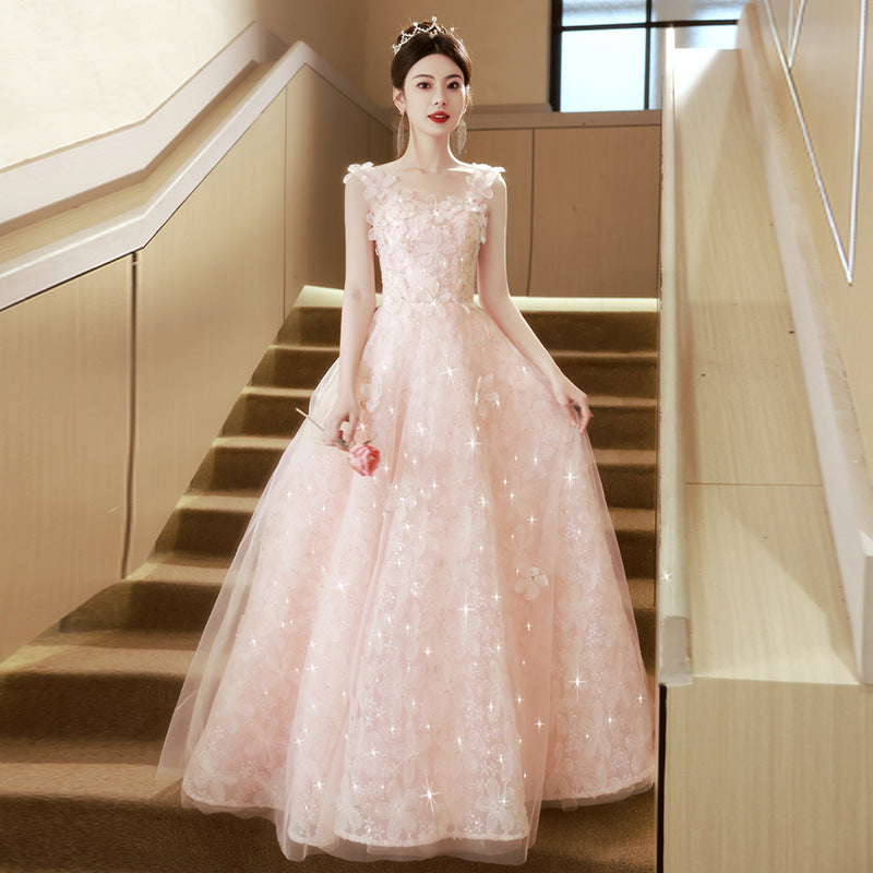 2025 Pink Mori Flower Evening Dress Advanced Sense Engagement Wedding Toast Dress Hosting Performance Graduation Performance Dress Dress