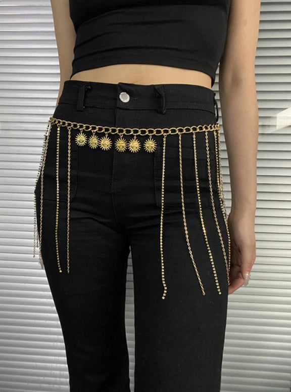 3550 2025 waistchain diamond metal chain diamond chain fringed chain sun pendant side pendulum personalized waist chain waist