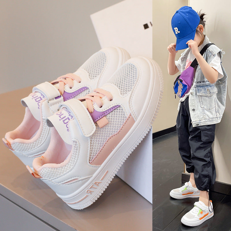 ZllKl Children's Shoes Boy White Shoes Summer Thin Children Hollow-out Breathable Mesh Shoes Girls Fashion Sports Board Shoes