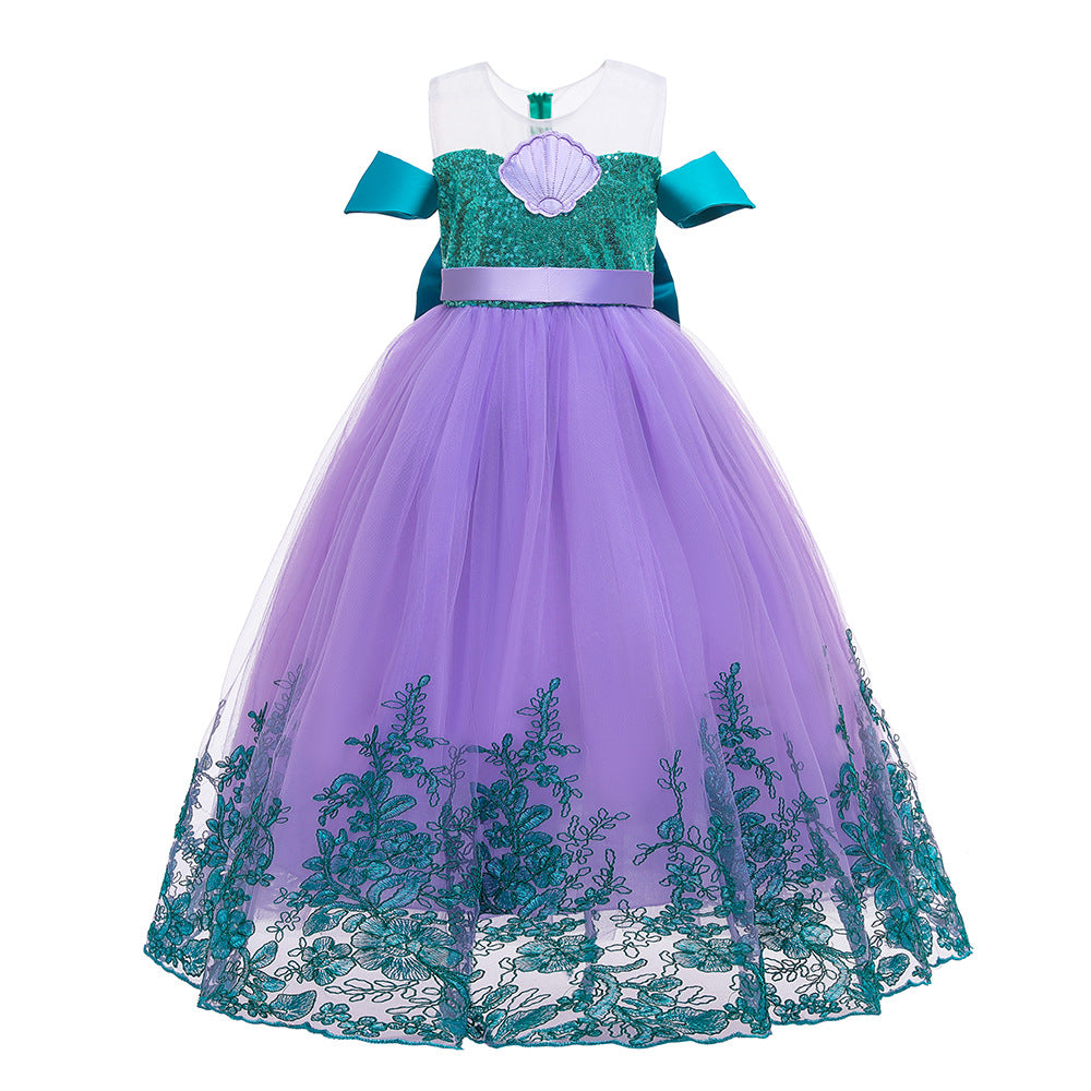 ZllKl Halloween Children's Costume Mermaid Mesh Sequins Shell Princess Dress Dress Girl's Dress Performance Costume