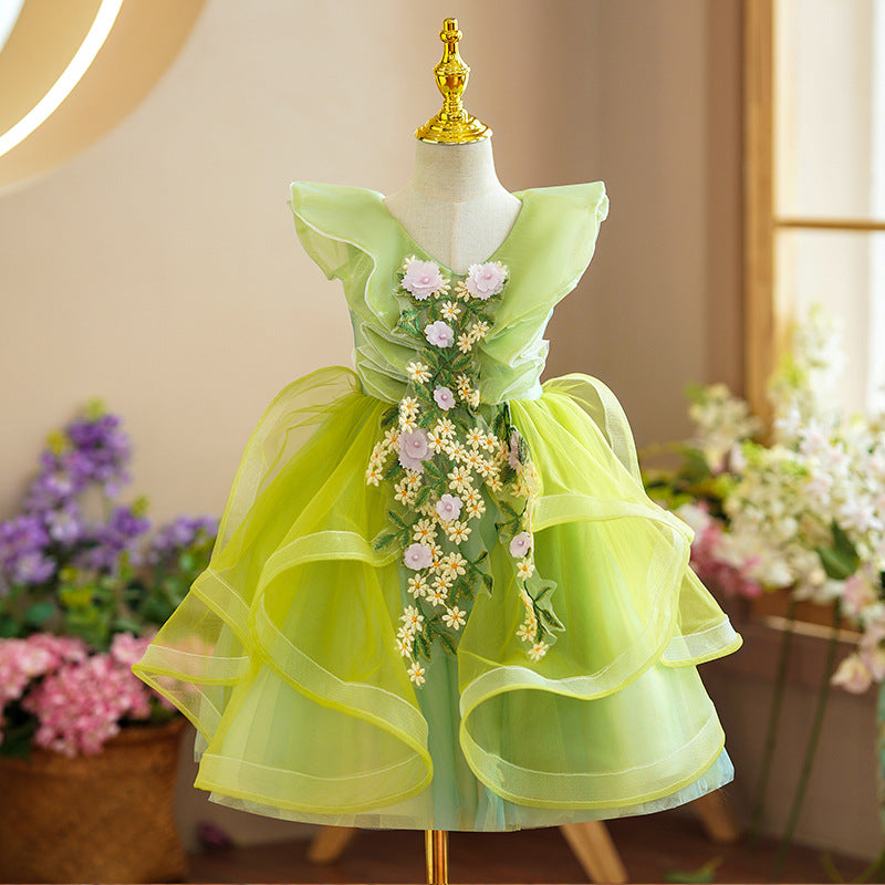 ZllKl Girl's Dress Princess Dress Pettiskirt Children's Catwalk Evening Dress Host Costume for Piano Performance Flower Girl Wedding Dress