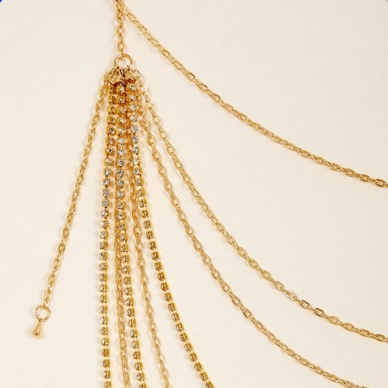 FB3328 2025 waist chain multi-layer diamond chain metal thin chain wave fringe pendulum chain waist chain body chain