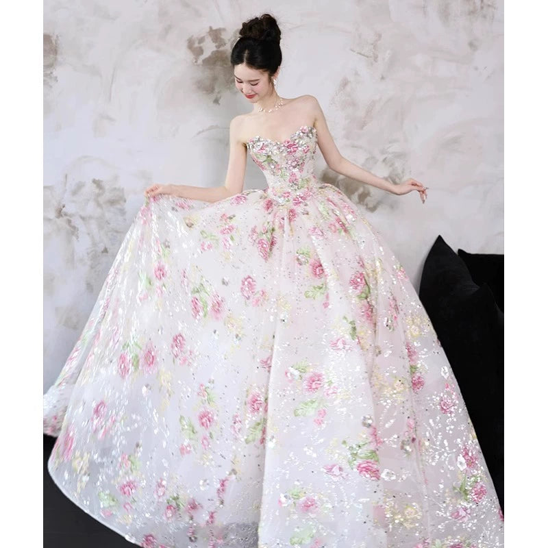 Flower fairy engagement evening dress bride morning robe morning shot high-end heavy industry student day bar mitzvah princess dress
