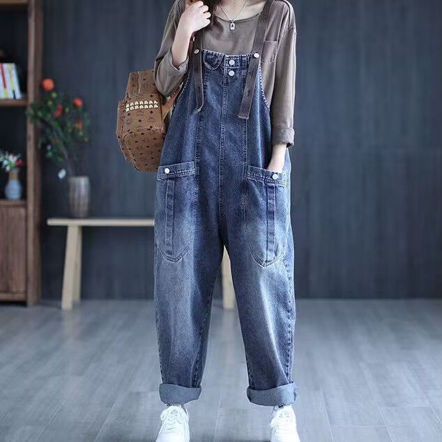 Plump Girls Jeans Suspender Pants for Women 2025 Spring and Autumn New plus Size Korean Style Loose Slimming Harem Casual Jeans