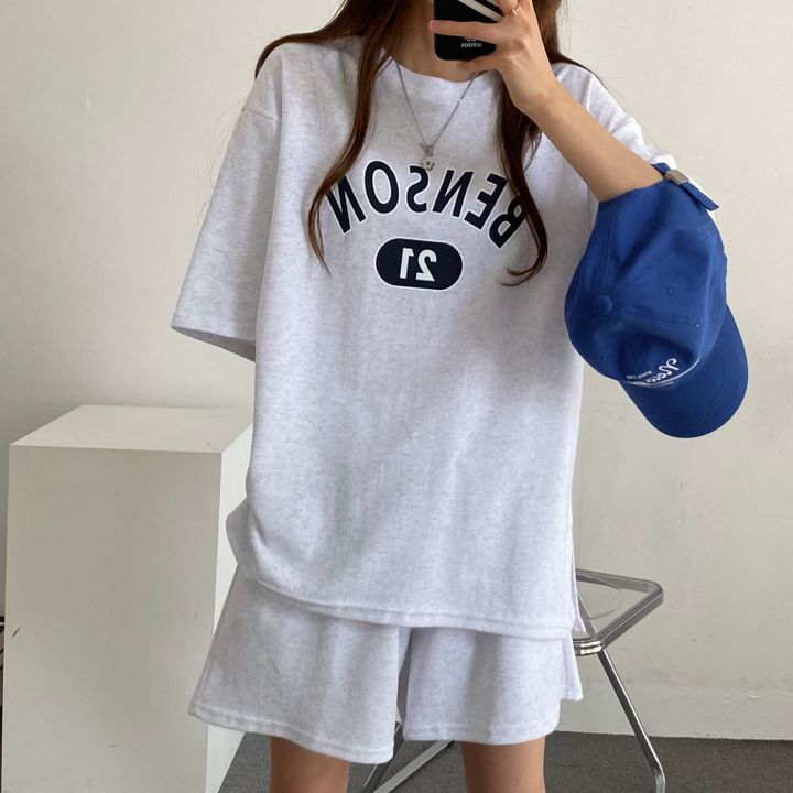 ZllKl 100% cotton-containing 2025 trade suit women's clothing large size two-piece set summer fashion casual sportswear short-sleeved shorts 3 colors