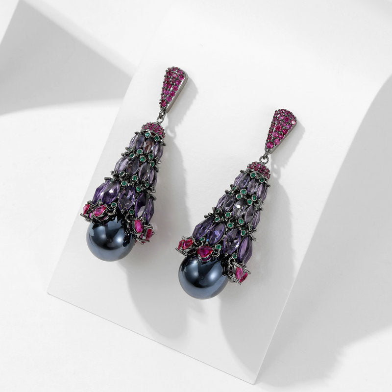 2025 2022 new retro temperament earrings women's water drop pearl zircon exaggerated atmosphere heavy industry earrings wholesale