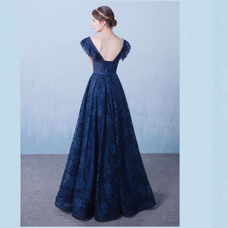 2025 Popular, , Banquet Evening Dress New Navy Blue Large Size Skinny Long Ball Dress Dress