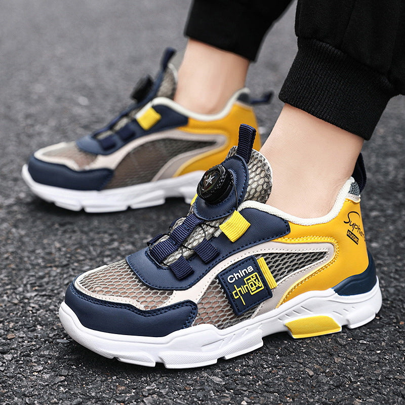 ZllKl Single Mesh Children's Shoes Boys 'And Girls' Sneakers Spring and Summer Mesh Breathable Boys' Running Shoes Rotating Button Children's Shoes