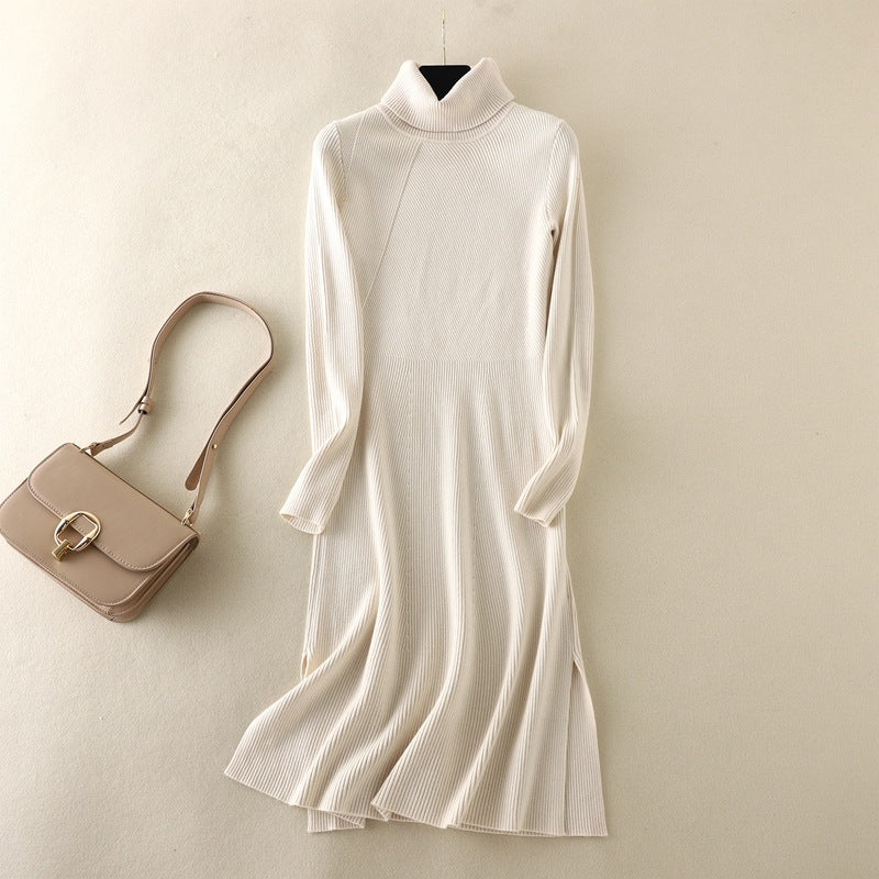 ZllKl New autumn and winter thickened sweater women's turtleneck over knee bottoming shirt slim-fitting long-sleeved medium and long knitted sweater dress