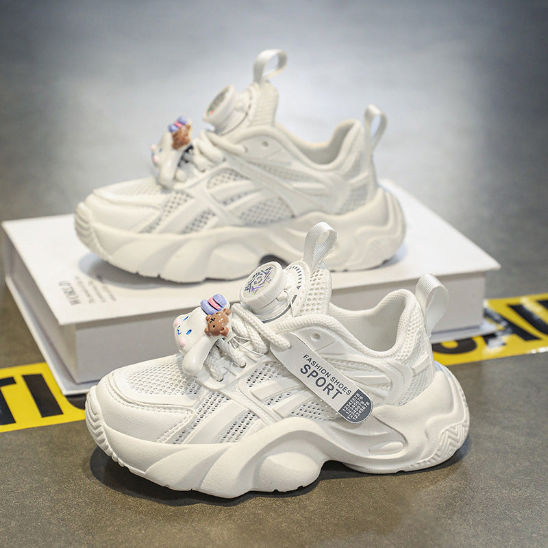 ZllKl Girls Sneaker New Spring and Summer Children's Shoes Breathable Mesh Children Single Mesh Dad Shoes