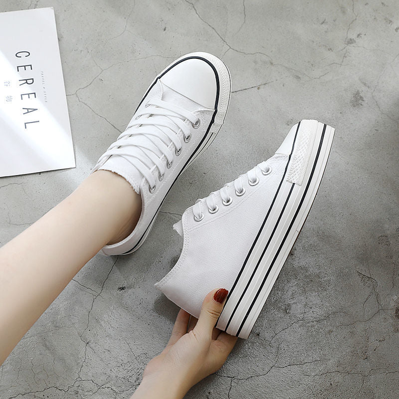 ZllKl Universal Summer Women's Shoes Fashionable Height Increasing Insole Canvas Shoes Female Students Korean Style Versatile White Shoes Women's Platform Sneakers