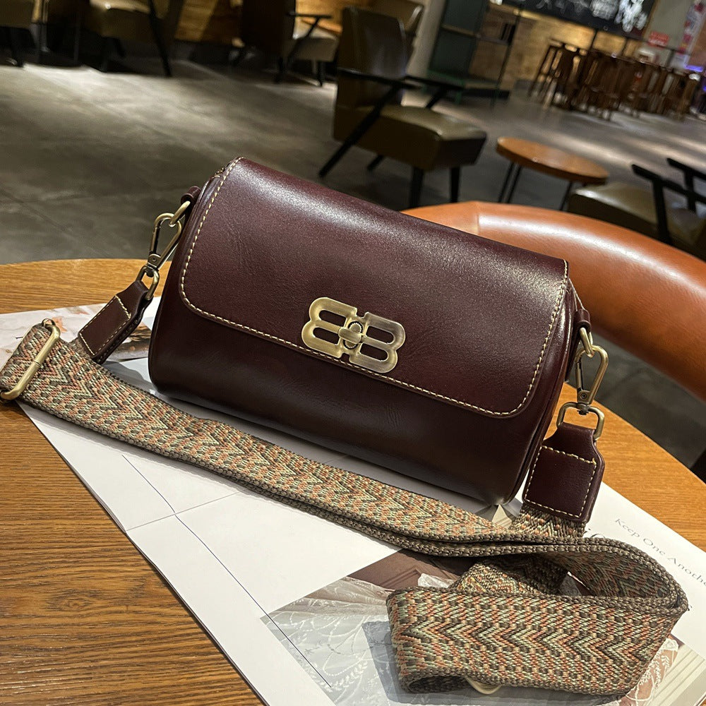 Retro vegetable tanned leather versatile small square bag women's new live broadcast New genuine leather women's bag first layer cowhide messenger bag 834