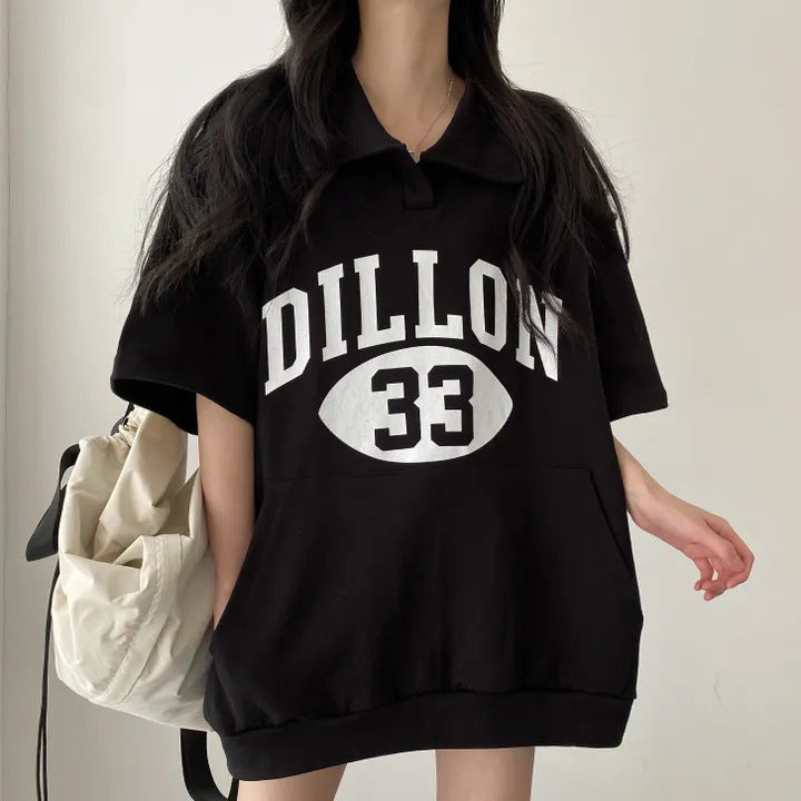 ZllKl Manufacturer black top ins medium and long cotton T-shirt women's summer tide brand short sleeve pocket Internet celebrity Korean version polo sweater