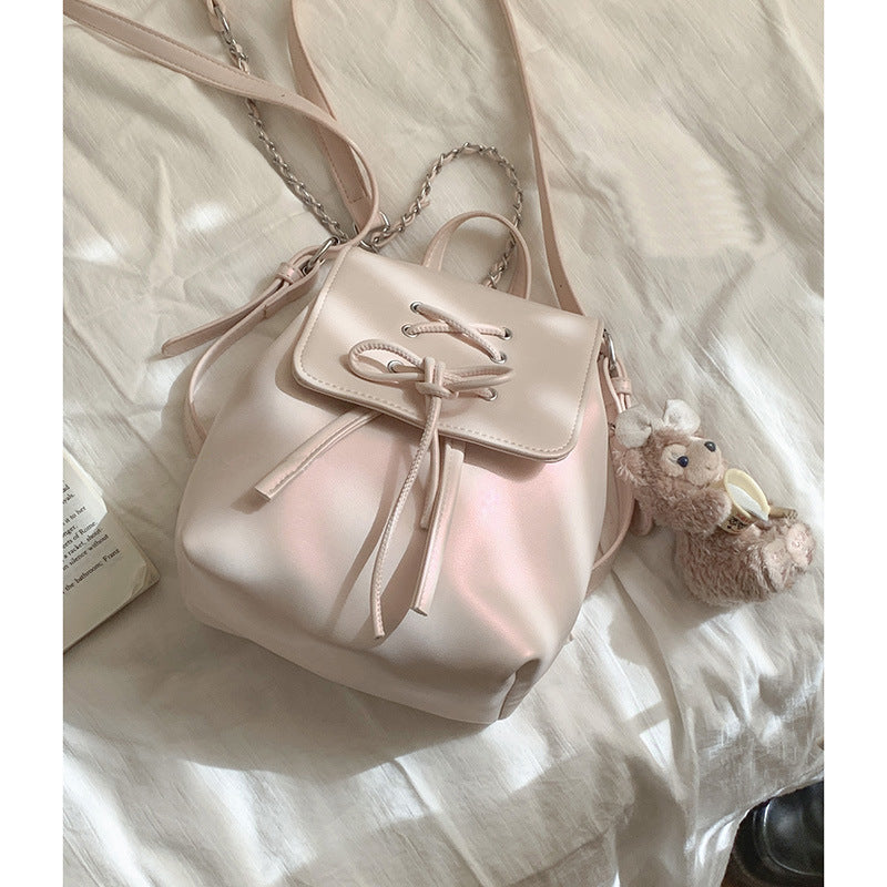 ZLLKL 2025 Ballet style bow backpack women's summer trendy Korean backpack cute portable shoulder bag schoolbag