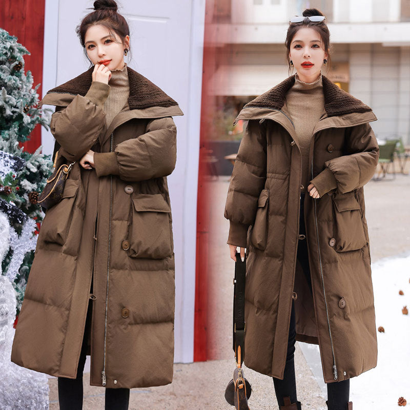 Popular 2023 winter clothes new milk whirring shawl down jacket women's medium and long over-the-knee thickened trendy thin coat