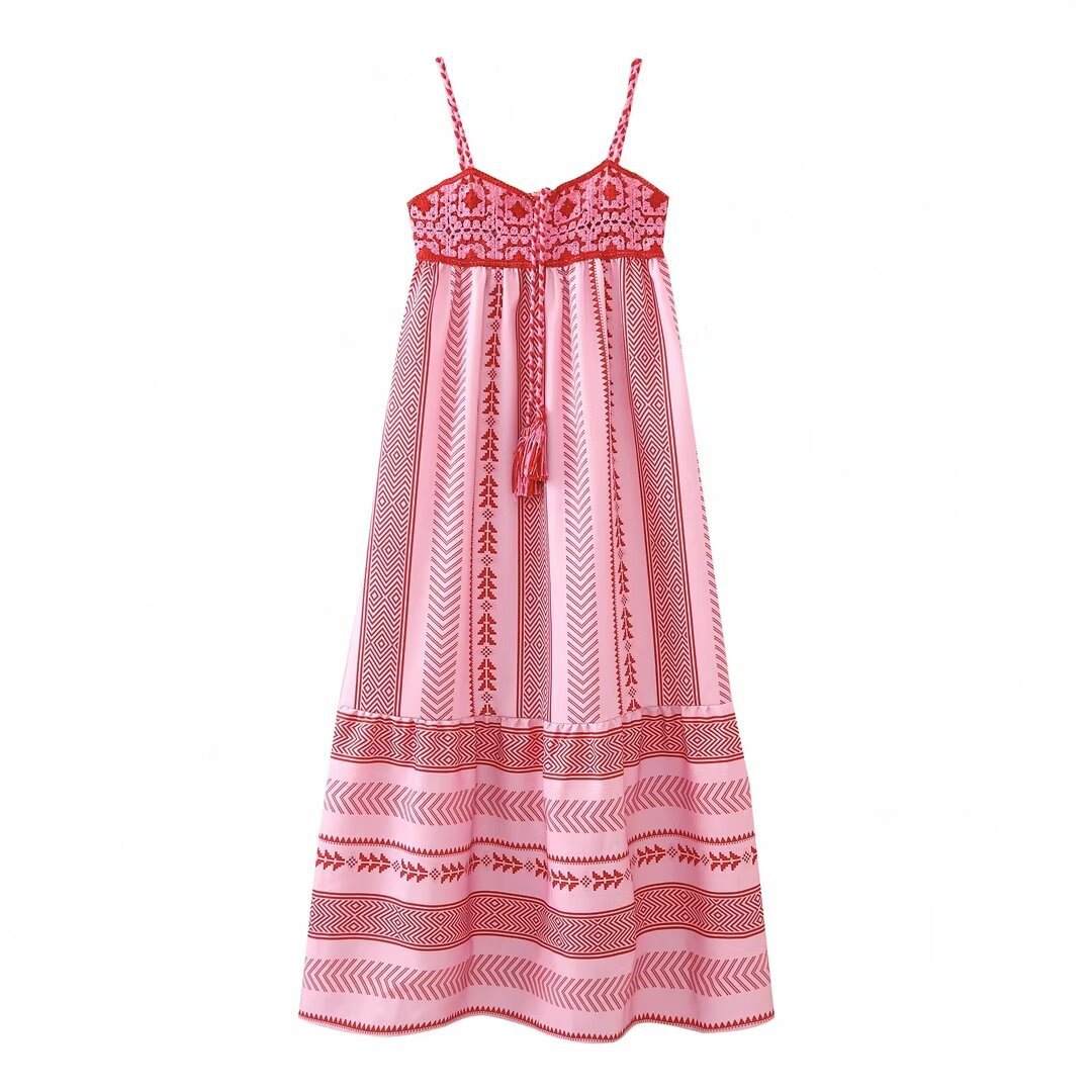 Zllk Cross-Border European and American Foreign Trade Za Women's Clothing Wholesale Crochet Patchwork Knitting Dress Skirt Suspender Skirt