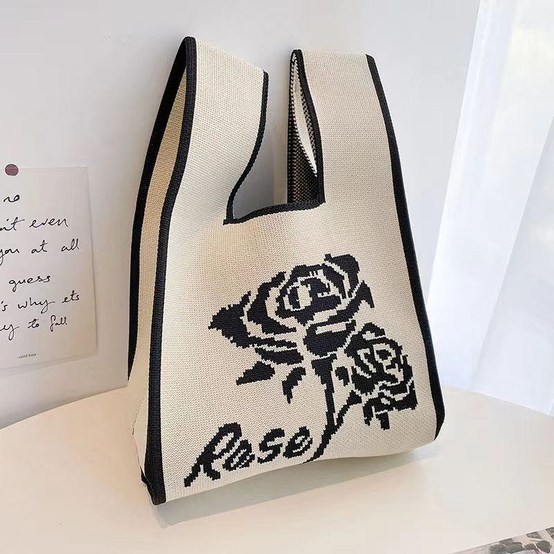 ZllKl Knitted Bag with Hand Gift Bag Handbag Rabbit Hand Bag Ins Large Capacity Gift Bag Small Handbag Wrist