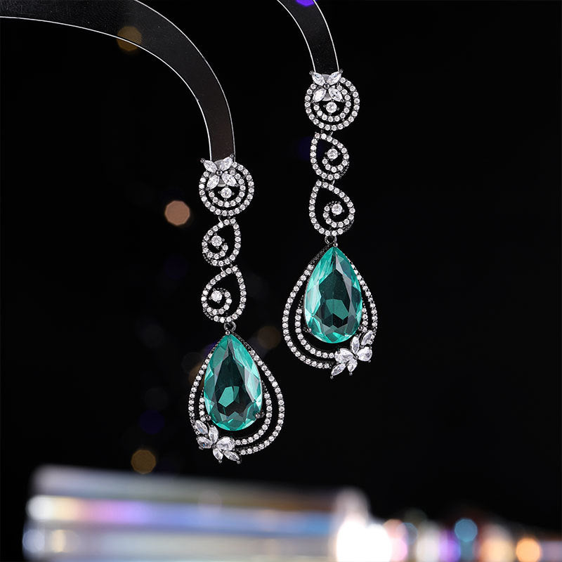 2025 Premium retro water drop earrings exquisite dinner dress silver needle earrings light luxury heavy industry micro zircon earrings