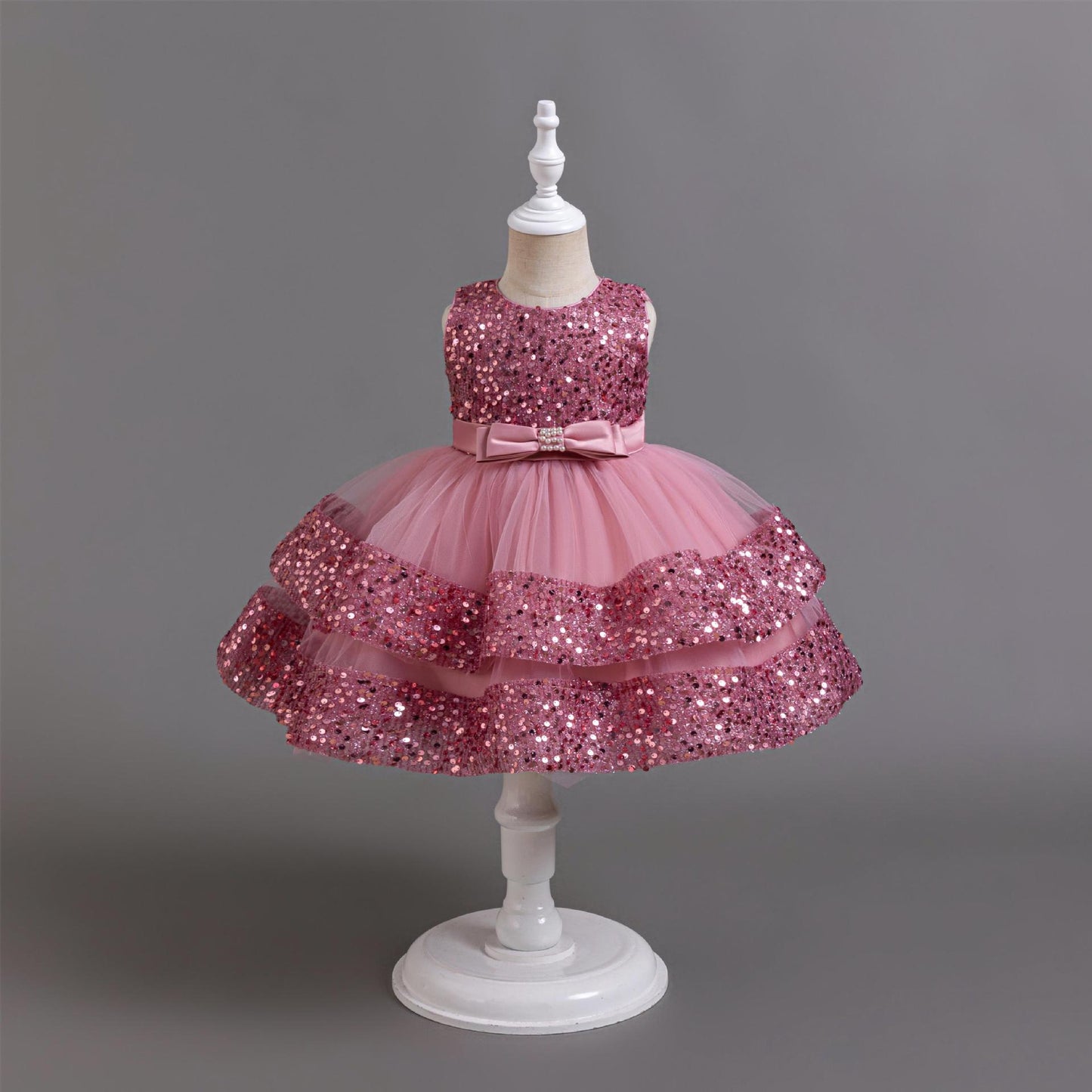 ZllKl Cross-Border New Arrival Red Children's Dress Sequined Princess Dress Baby Girl Birthday Banquet Skirt Girl Performance Wear