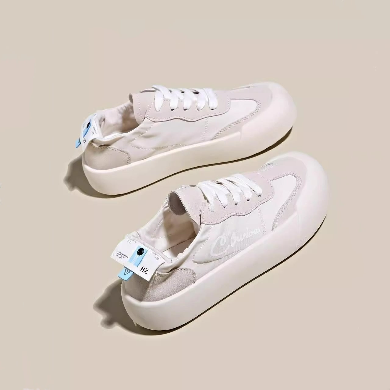 ZllKl Jingming Popular Platform German Training Shoes for Women Spring New Breathable Canvas Shoes Casual All-Match White Shoes Height Increasing