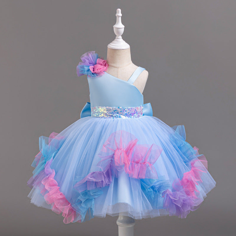 ZllKl Girls' Dress High-Grade Pettiskirt Catwalk Evening Dress Children's Chorus Clothing Performance Children Princess Dress